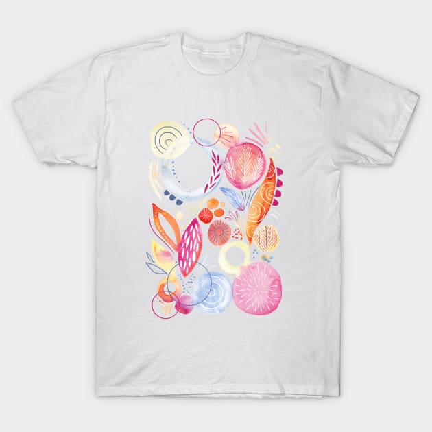 Watercolor Shapes and Petals T-Shirt by LauraKatMax